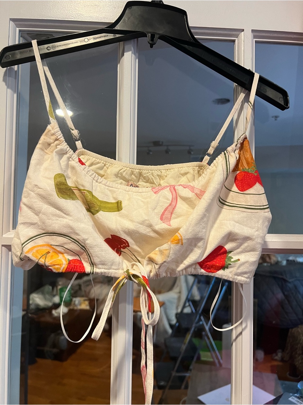 Cream Fruit-Print Tie-Front Bandeau Top